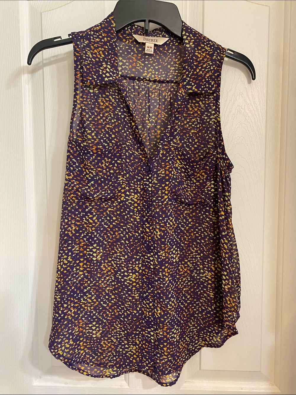 Decree Purple Sleeveless Printed V-Neck Blouse with Yellow Flecks